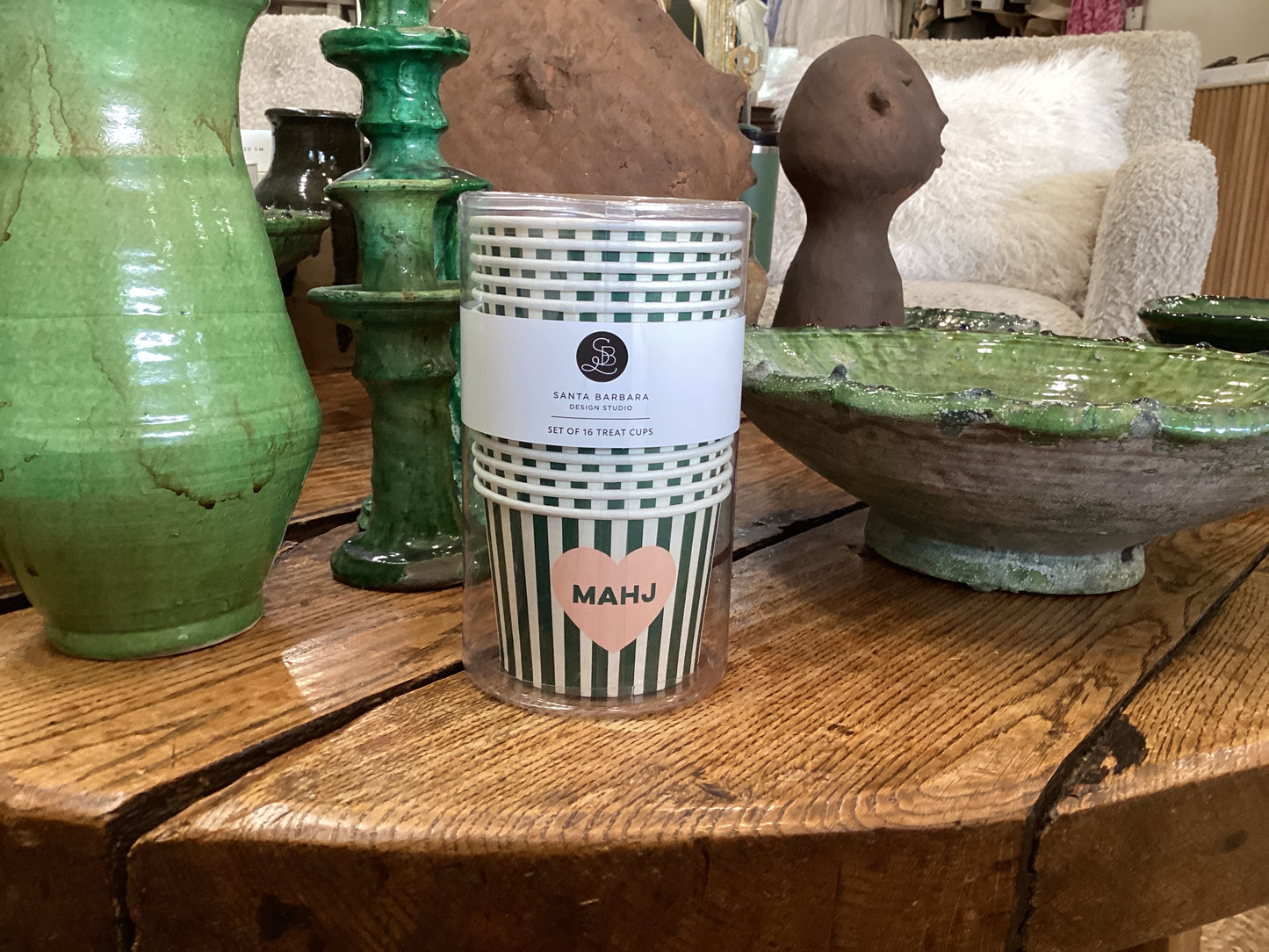 Mahjong Green Striped Paper Cups