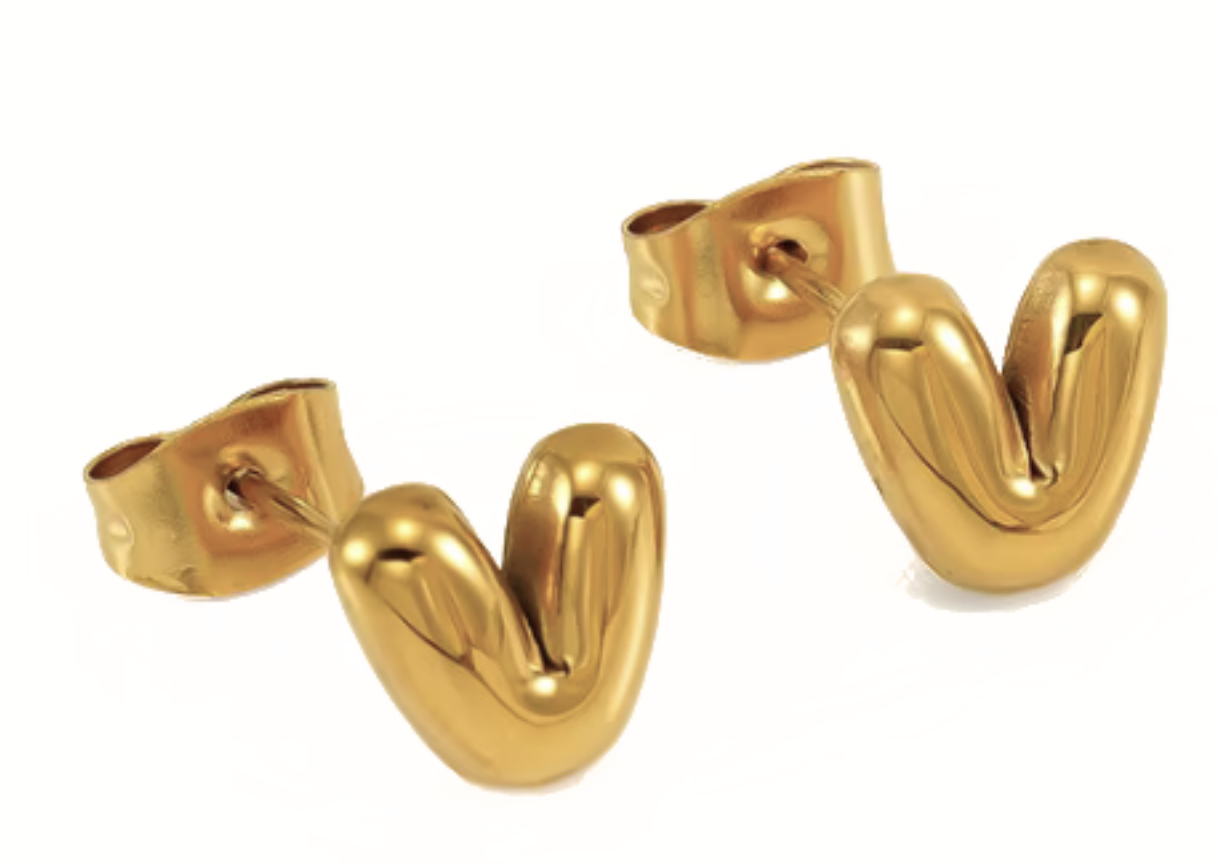 Bubble Letter Mini Initial Stud Earring Steel 18K Gold