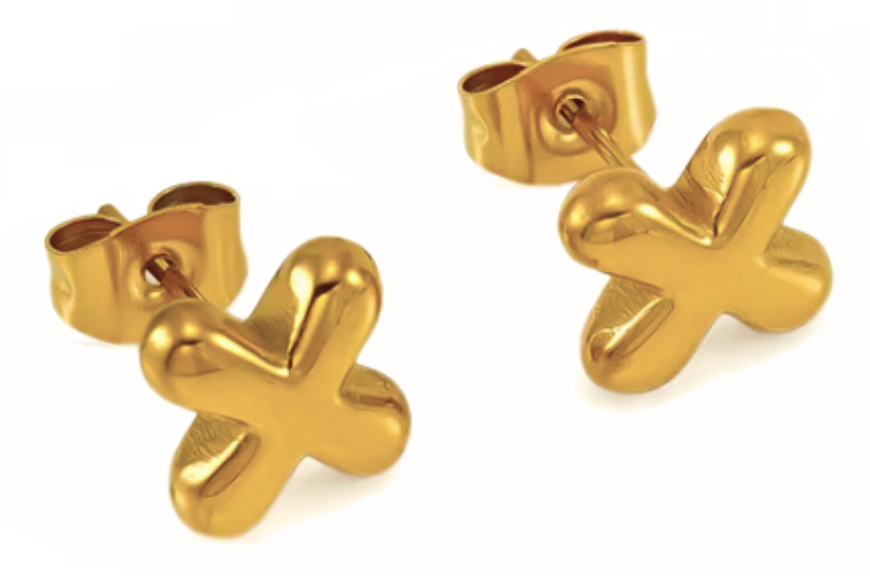Bubble Letter Mini Initial Stud Earring Steel 18K Gold