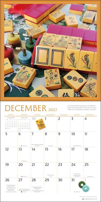 Art of Mahjong 2027 Wall Calendar by Katherine Hartman