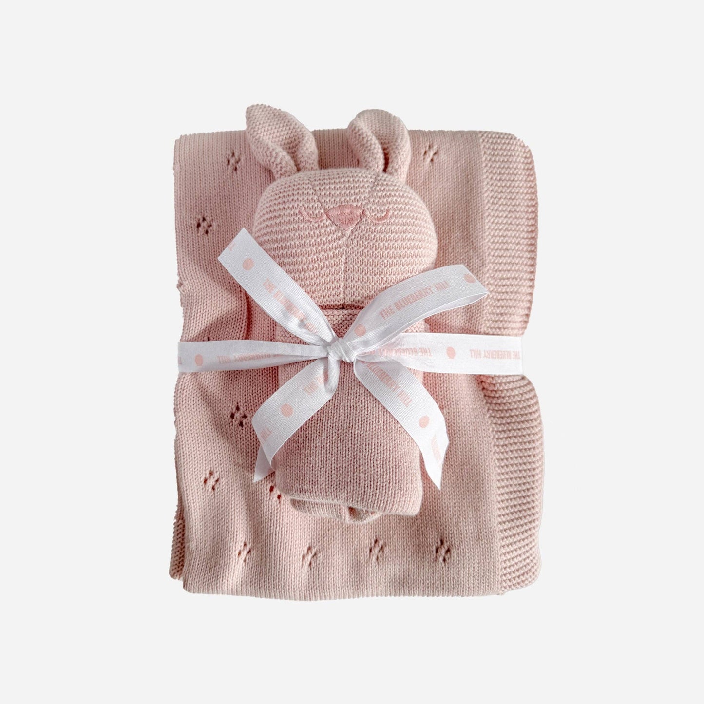Set Blanket Bunny Lovey Pink Baby Gift Organic Cotton