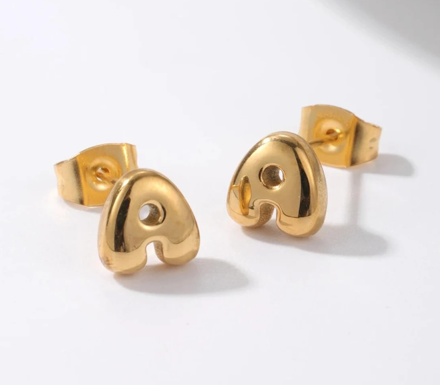 Bubble Letter Mini Initial Stud Earring Steel 18K Gold