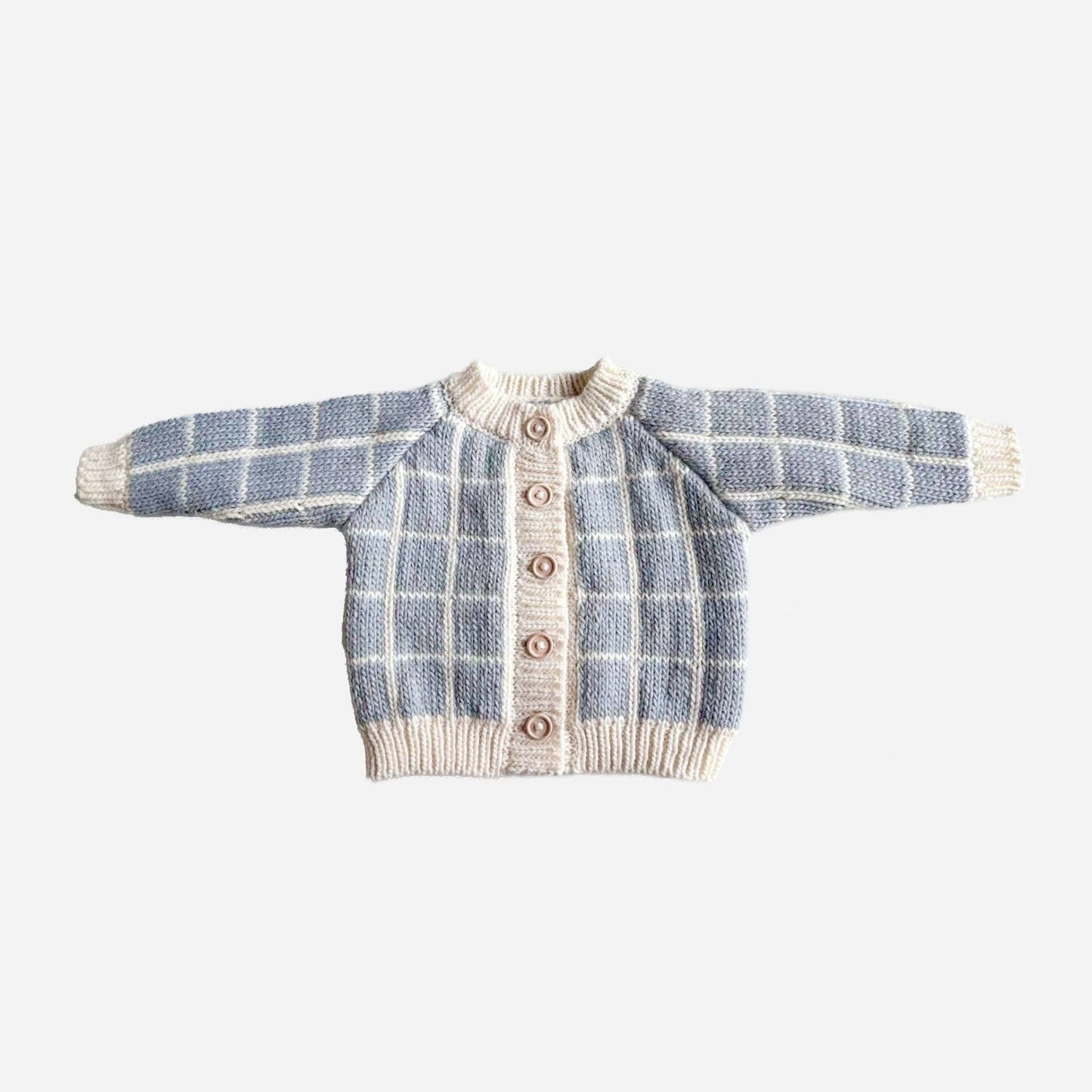 Windowpane Cardigan Baby Blue Boy Cream Checkered Sweater