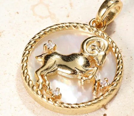 Aries- Gold Mother of Pearl Steel Astrological Zodiac