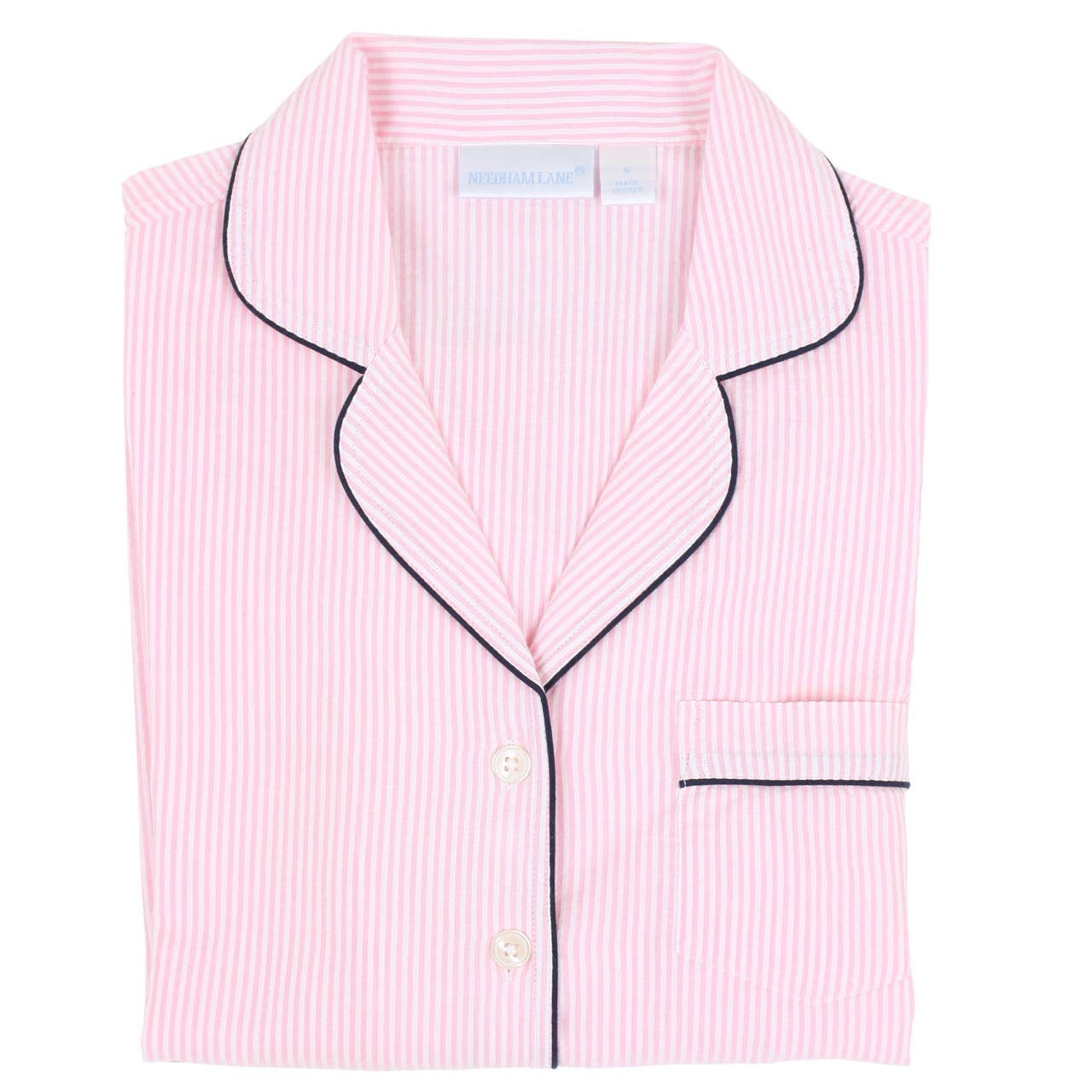 Pink Seersucker-Navy Long Sleeve Pajamas