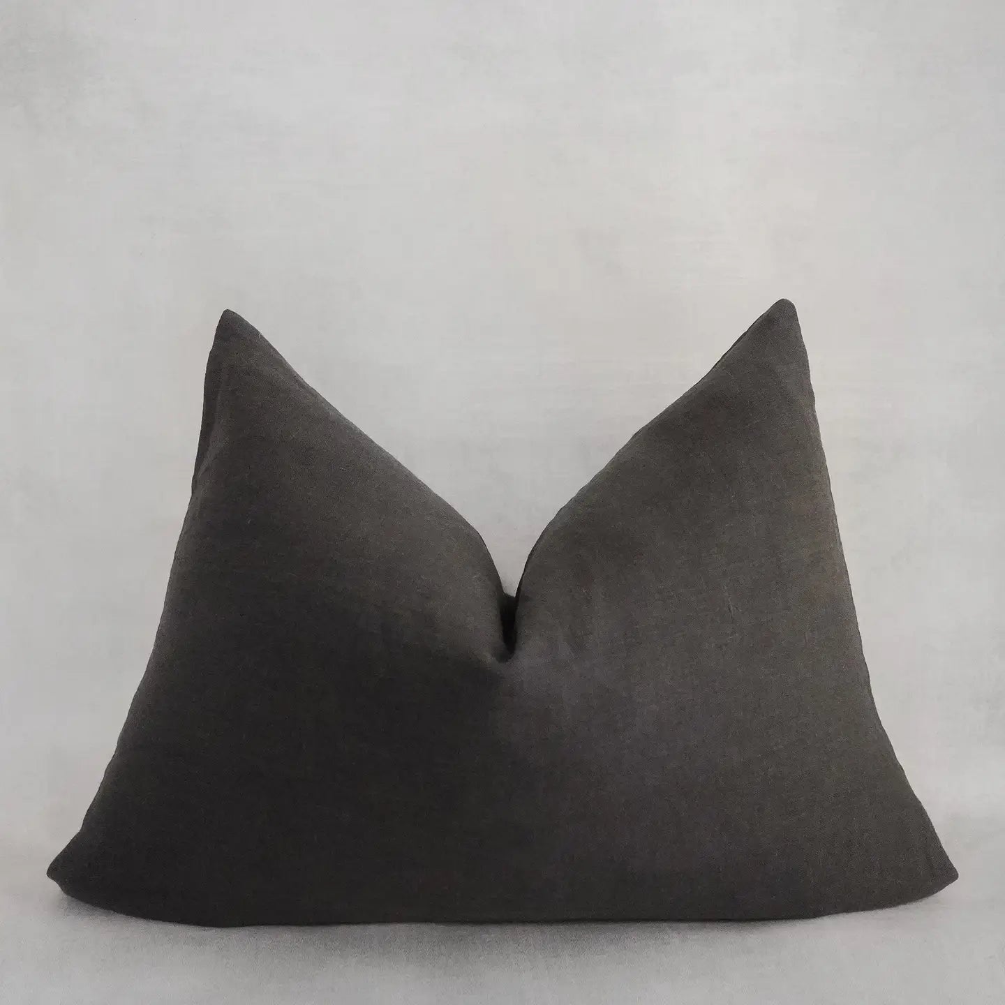 Linen Lumbar Throw Pillow in Dark Grey
