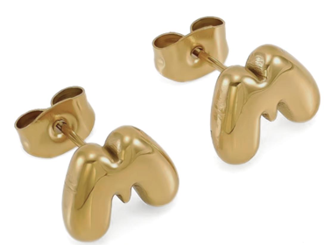 Bubble Letter Mini Initial Stud Earring Steel 18K Gold