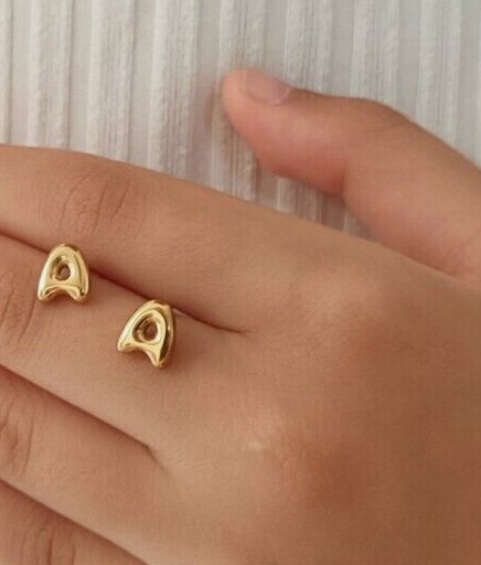 Bubble Letter Mini Initial Stud Earring Steel 18K Gold