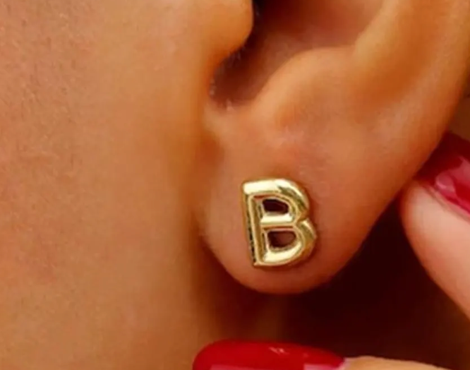Bubble Letter Mini Initial Stud Earring Steel 18K Gold