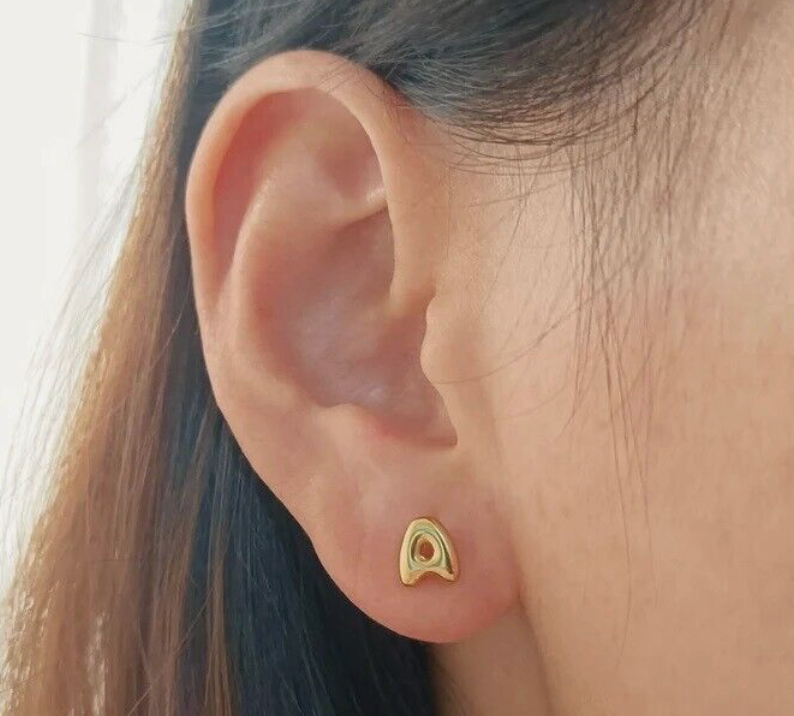 Bubble Letter Mini Initial Stud Earring Steel 18K Gold
