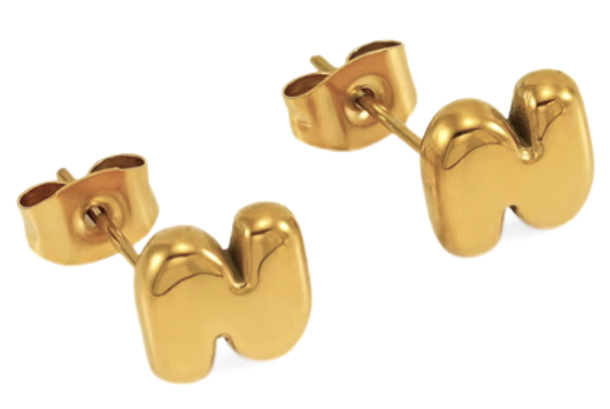 Bubble Letter Mini Initial Stud Earring Steel 18K Gold