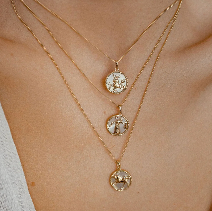 Taurus- Astrological Zodiac-Gold,Mother of Pearl Steel