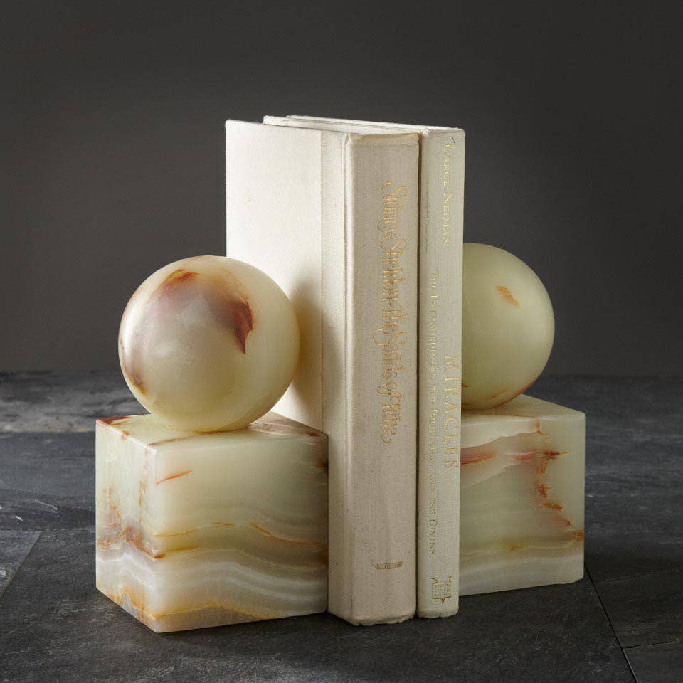 Apollo Collection Light Green Onyx Honed Finish Ball on Cube