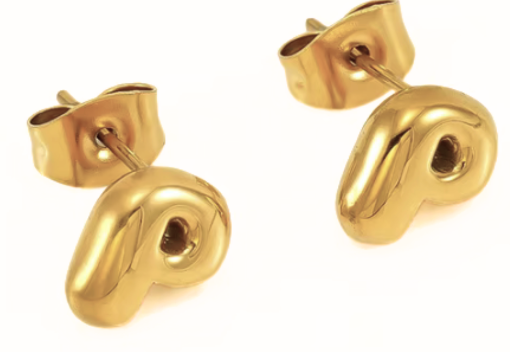 Bubble Letter Mini Initial Stud Earring Steel 18K Gold