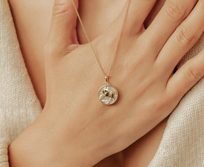 Taurus- Astrological Zodiac-Gold,Mother of Pearl Steel