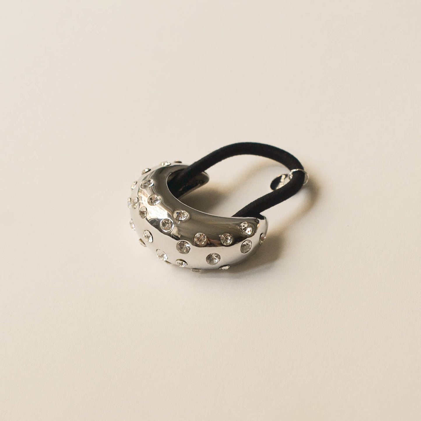 Crystal Crescent Metal Cuff Ponytail Hair Tie | Silver