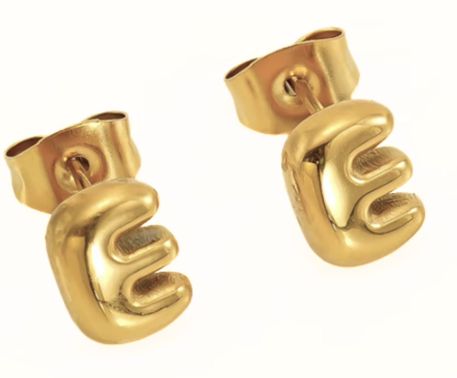 Bubble Letter Mini Initial Stud Earring Steel 18K Gold