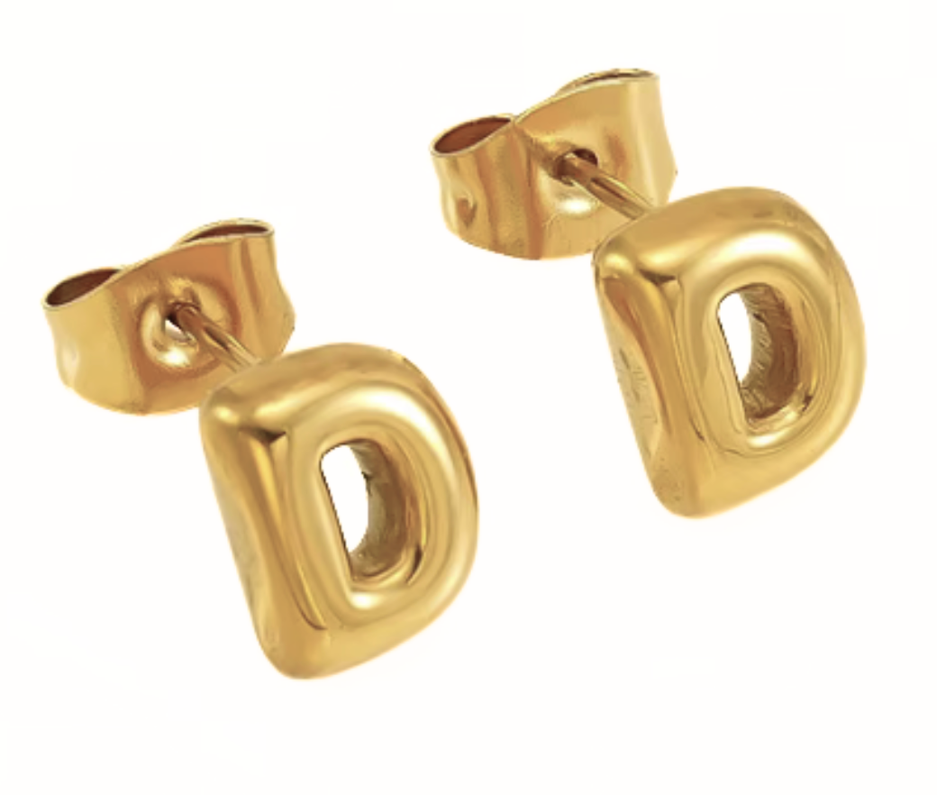 Bubble Letter Mini Initial Stud Earring Steel 18K Gold