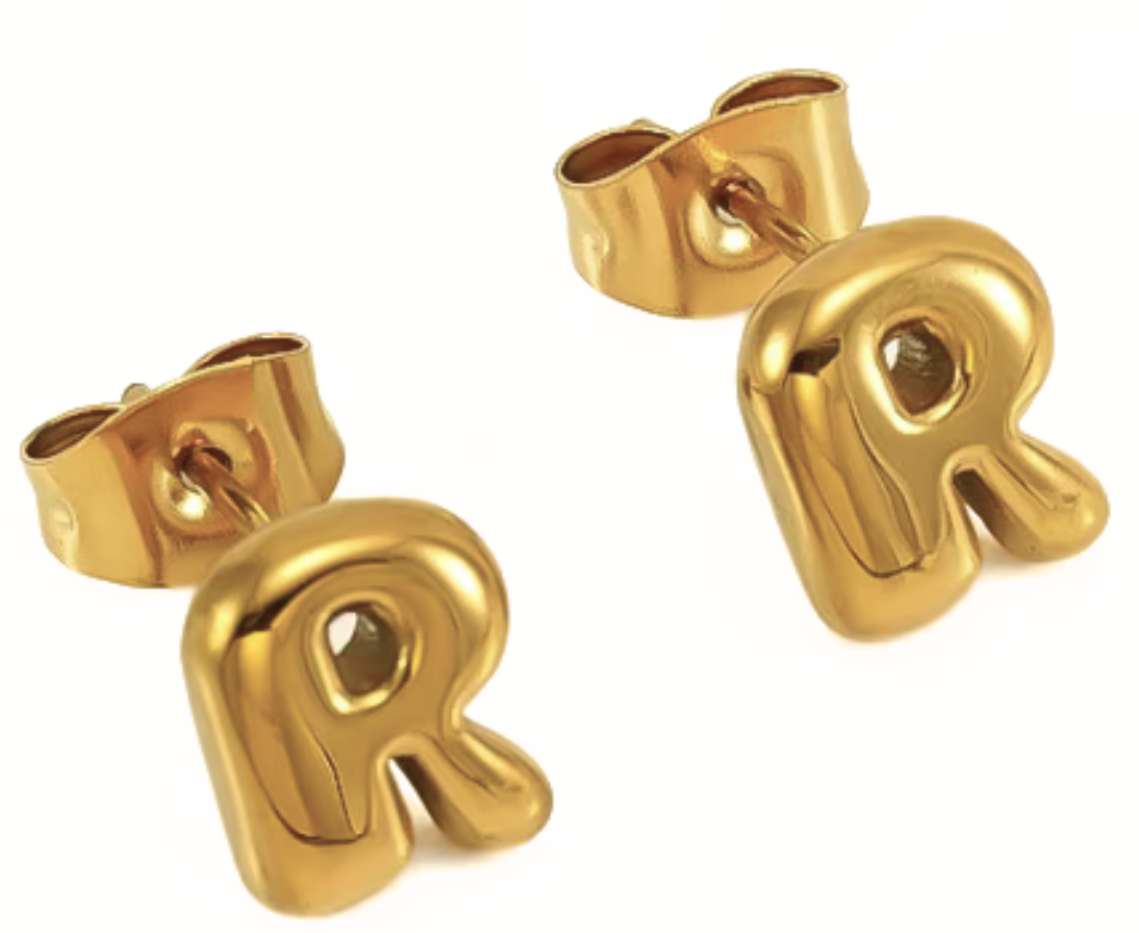 Bubble Letter Mini Initial Stud Earring Steel 18K Gold