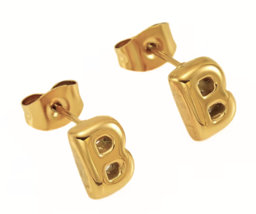 Bubble Letter Mini Initial Stud Earring Steel 18K Gold