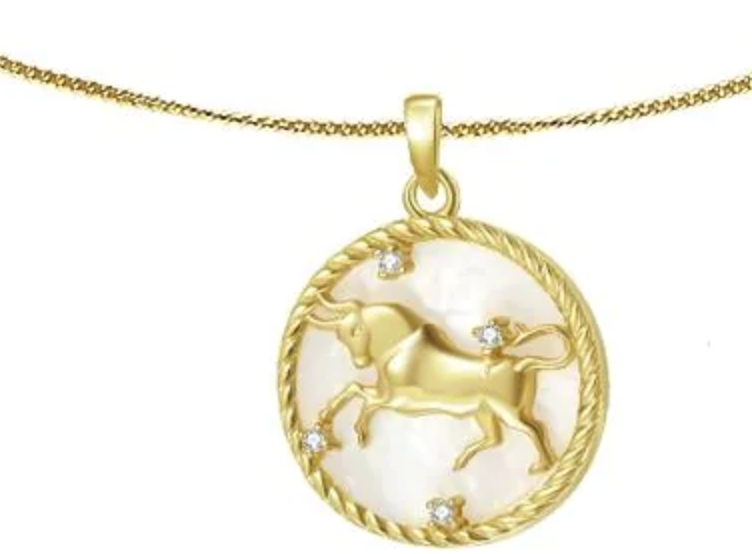 Taurus- Astrological Zodiac-Gold,Mother of Pearl Steel