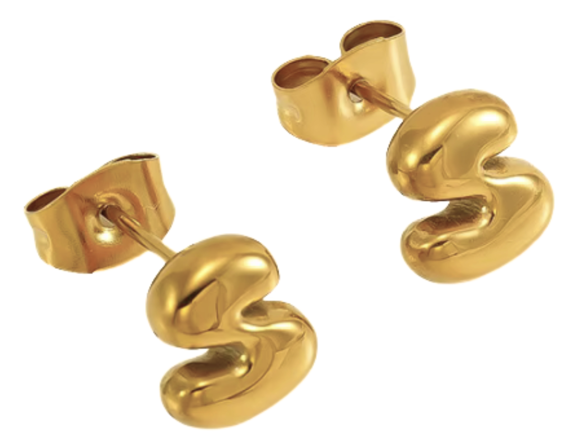 Bubble Letter Mini Initial Stud Earring Steel 18K Gold
