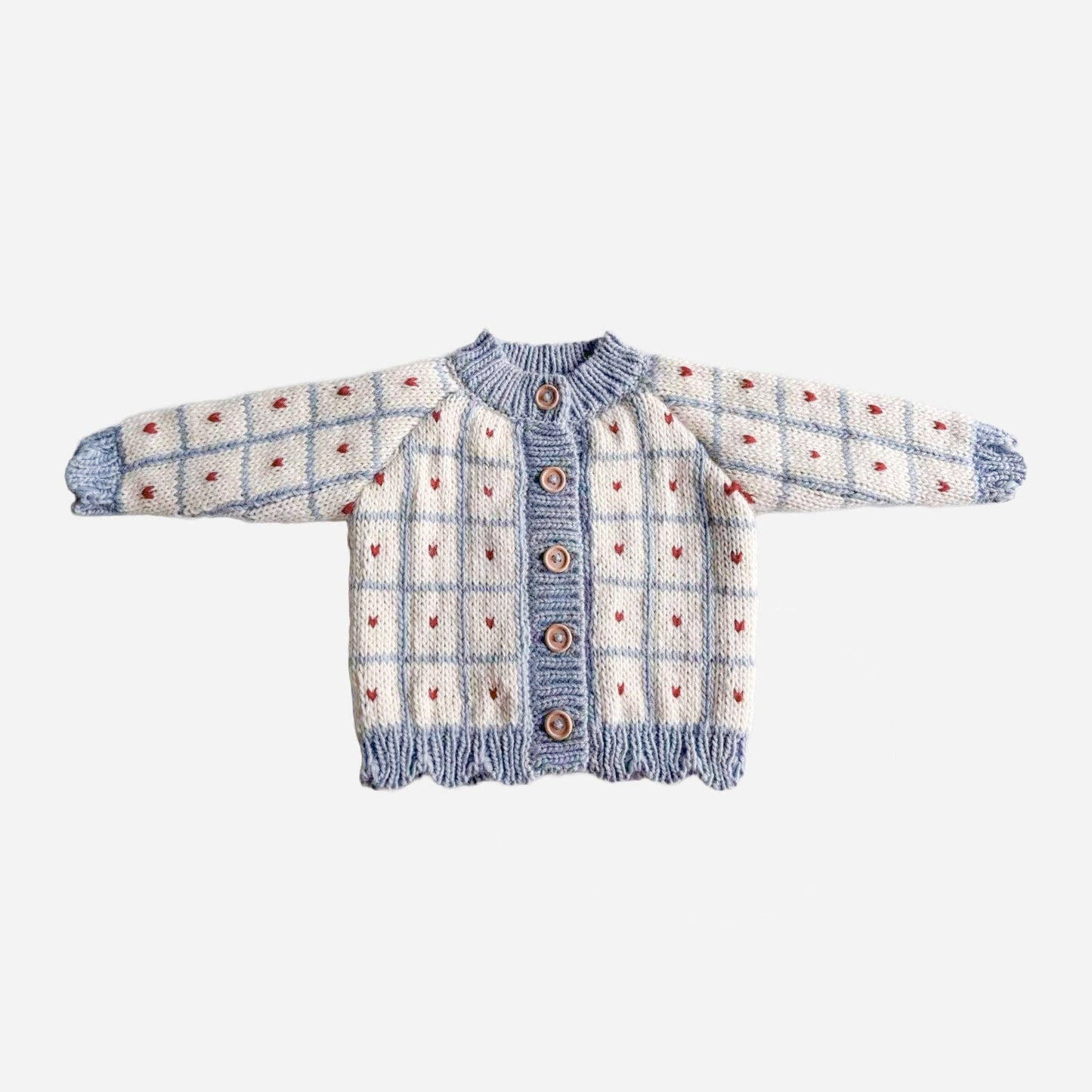 Windowpane Heart Cardigan Blue Checkered Fall Retro