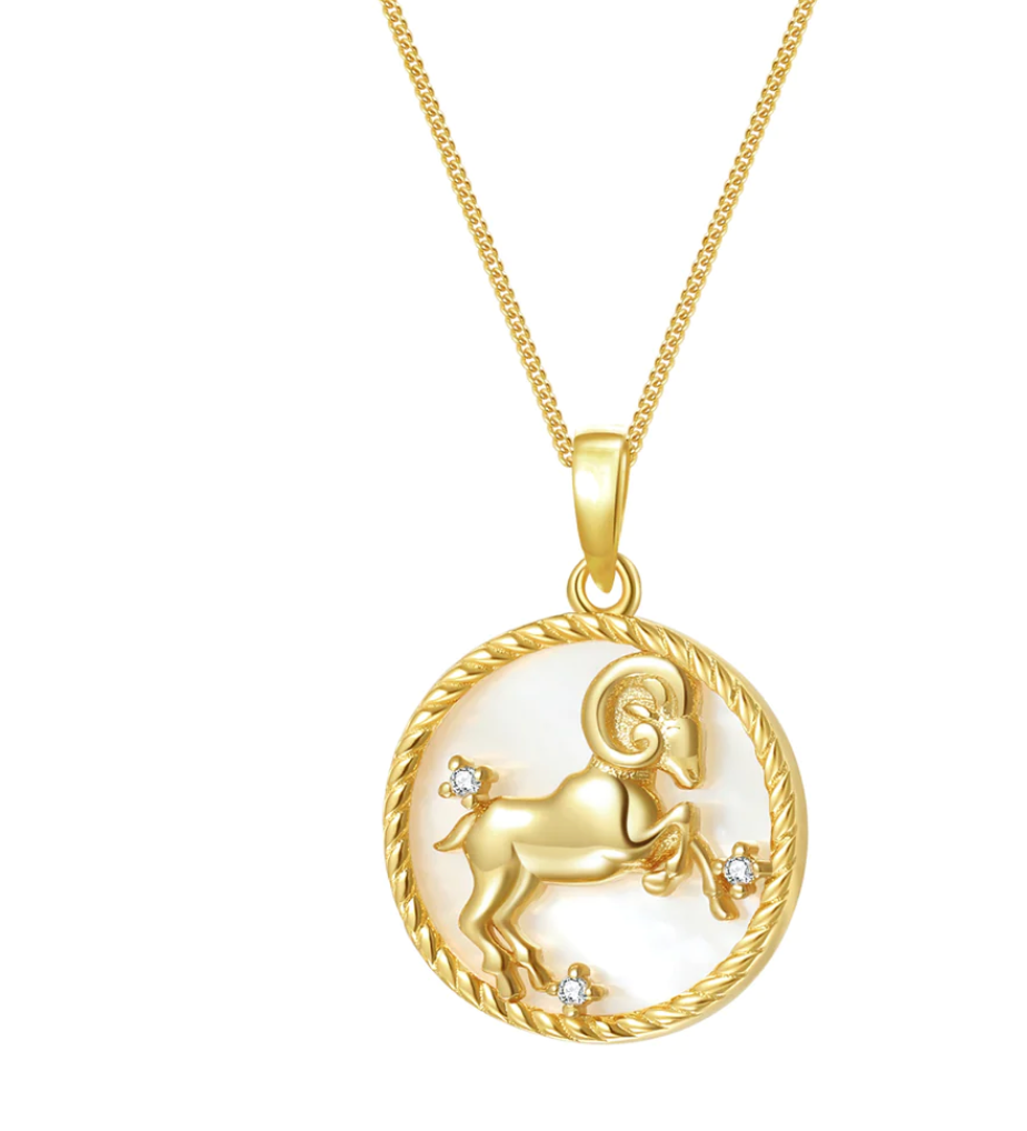 Aries- Gold Mother of Pearl Steel Astrological Zodiac