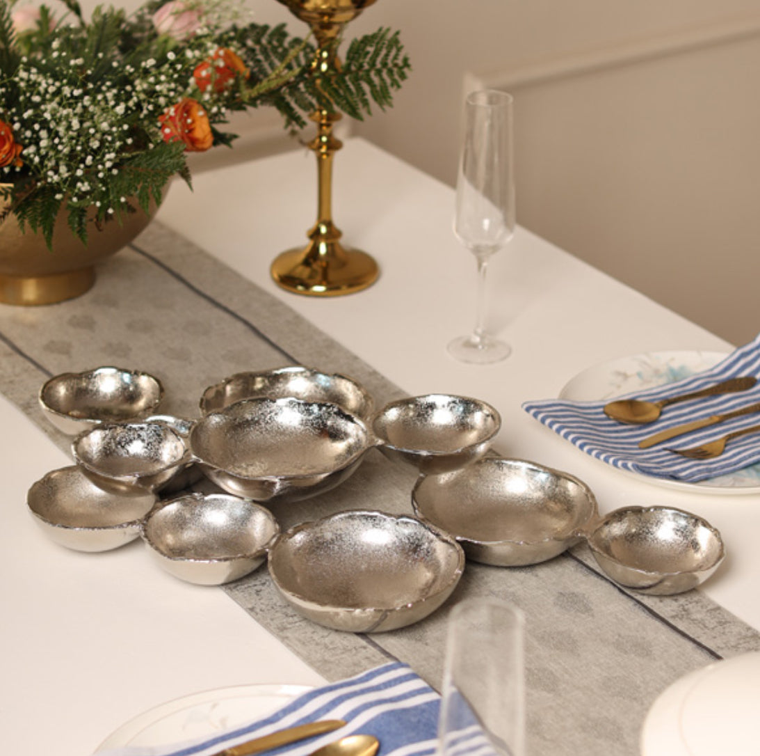 Silver Aluminum Clustered Set of 11 Textured Bowls