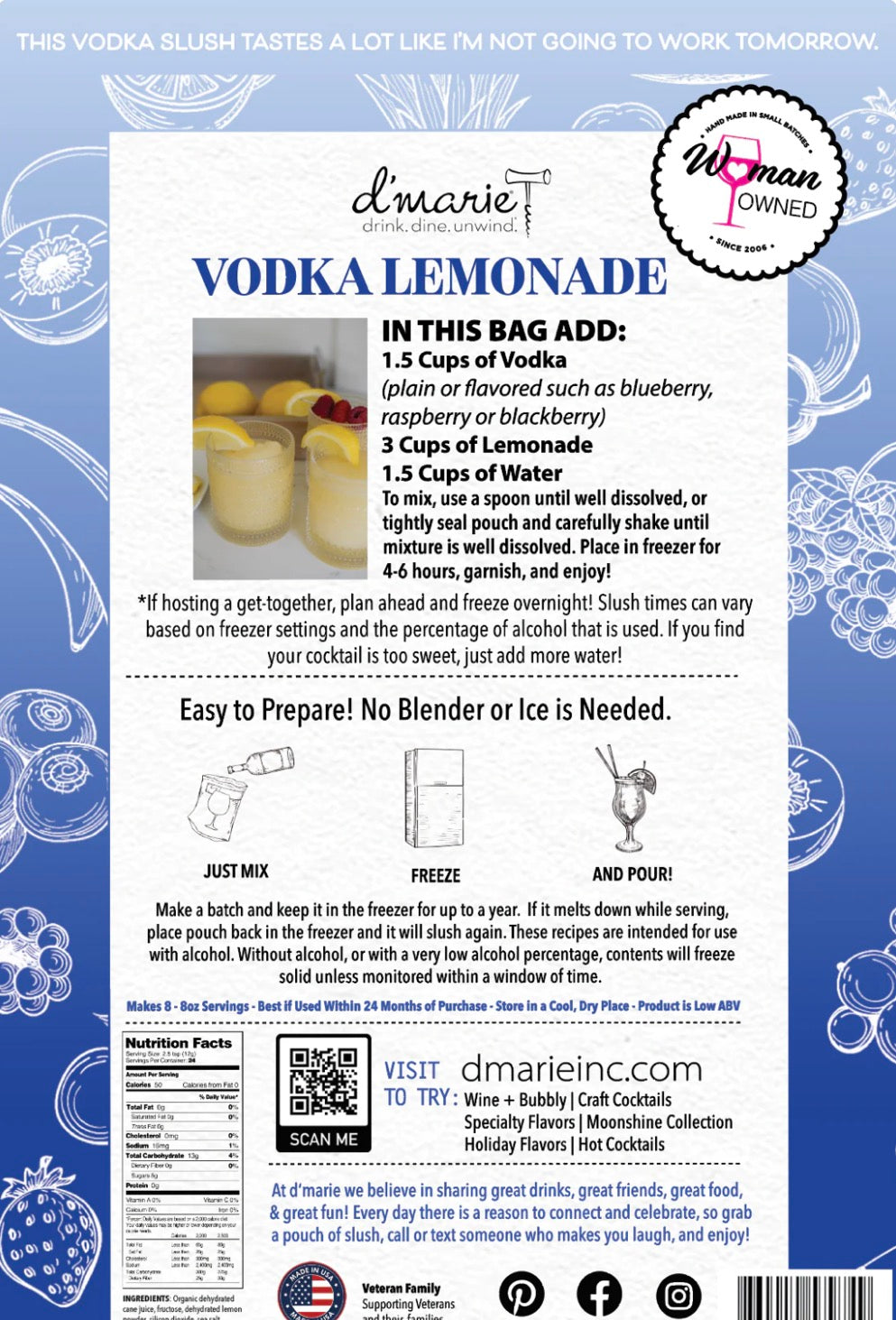 D’Marie Vodka Lemonade 10 oz Slush Cocktail Mix