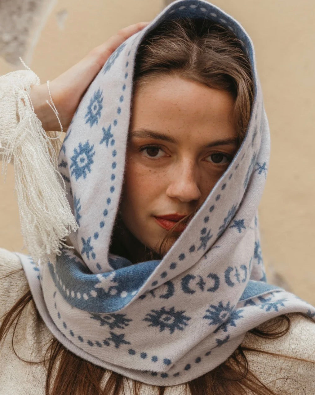 Freya Neck Scarf - Denim Ivory
