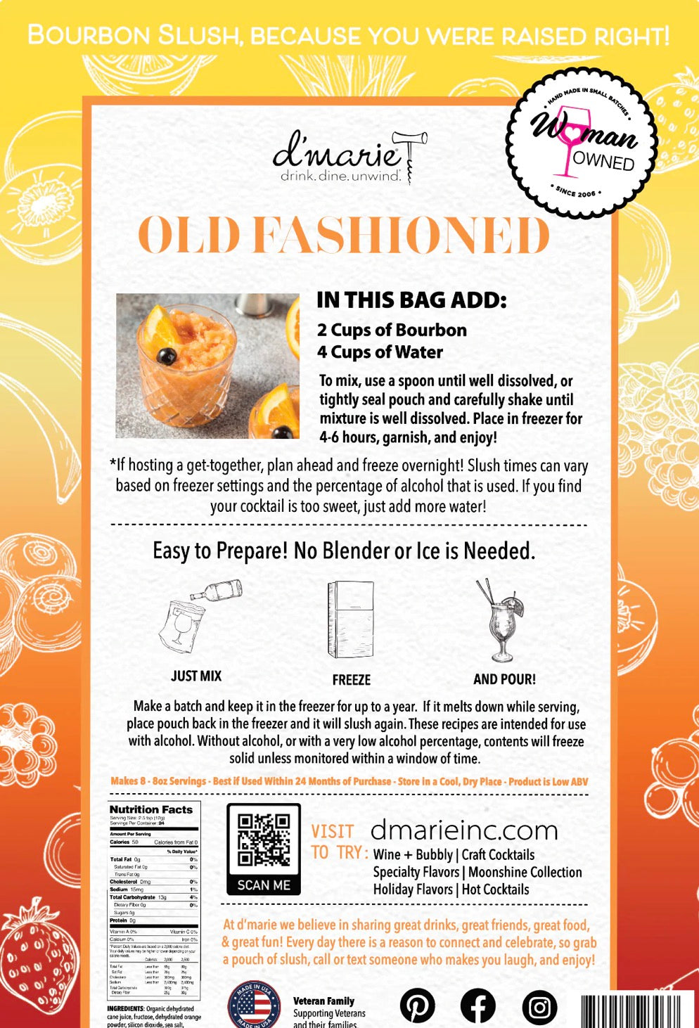 D’Marie Old Fashioned 10 oz Slush Cocktail Mix