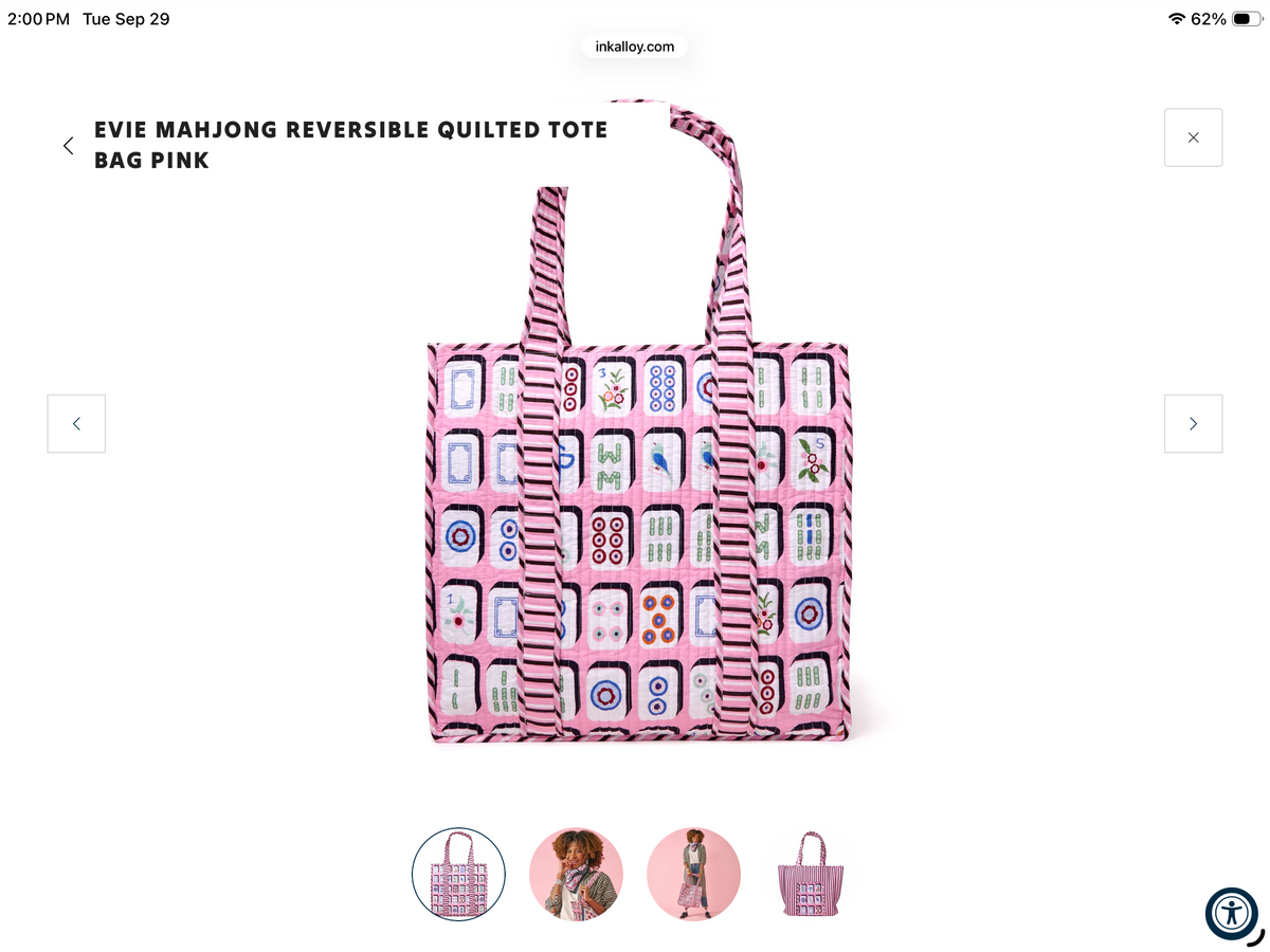Ink and Alloy EVIE MAHJONG REVERSIBLE QUILTED TOTE BAG PINK