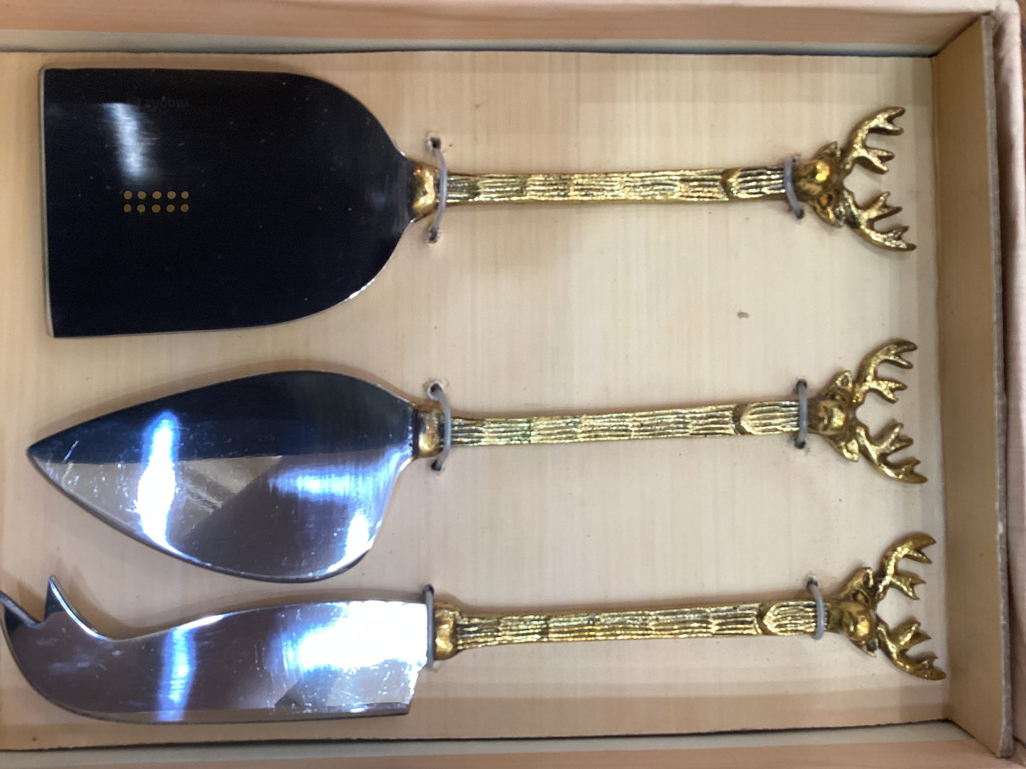 Stainless Steel Gilded Deer Cheese Knives