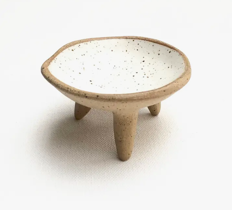 Speckled Footed Trinket Dish/ Matte White