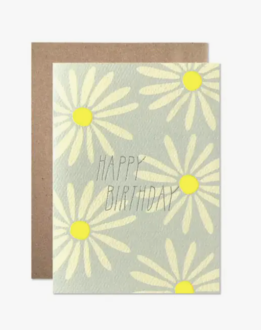 Birthday Daisies with Silver Glitter Foil Card