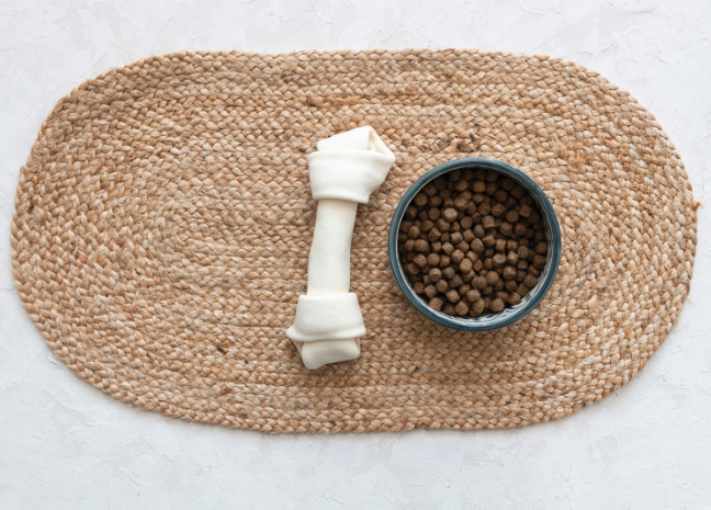 Braided Jute Oval Pet Dish Mat, Natural
