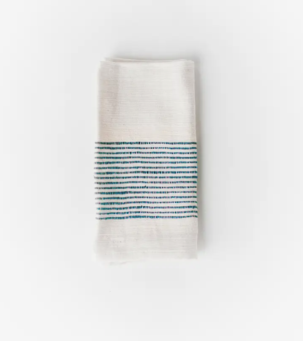 Riviera Cotton Napkin- Natural with Navy