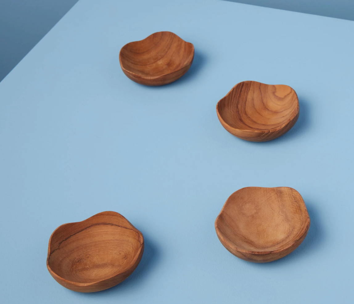 Teak Wavy Bowls Set of 4