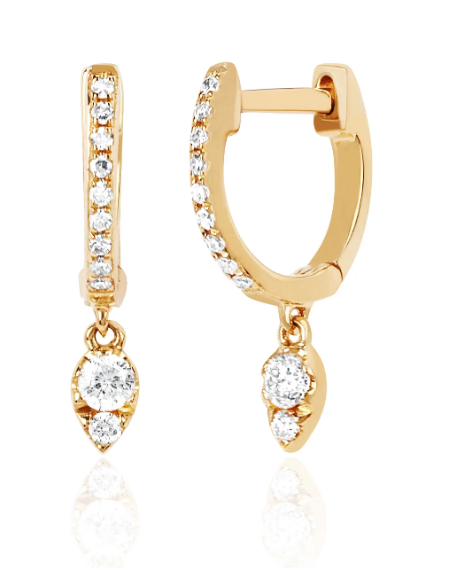 DIAMOND MINI HUGGIE WITH DIAMOND TEARDROP DROP EARRING