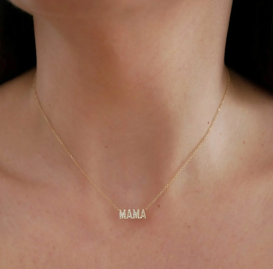 MINI DIAMOND MAMA INITIAL NECKLACE