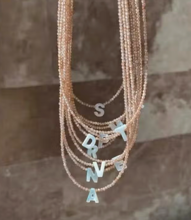 Beaded Initial Letter Shell Pendant Necklace