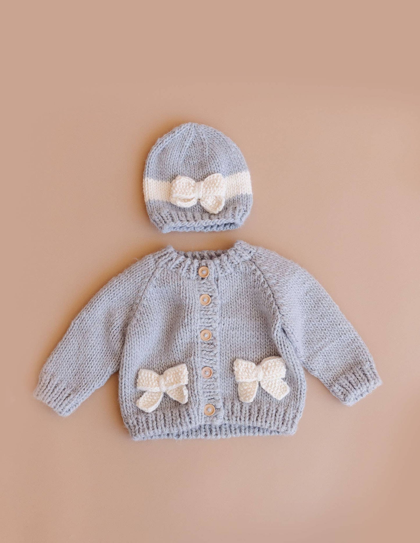 Bow Hat, Bowie Grey Cream Matching Winter Baby Kid Apparel