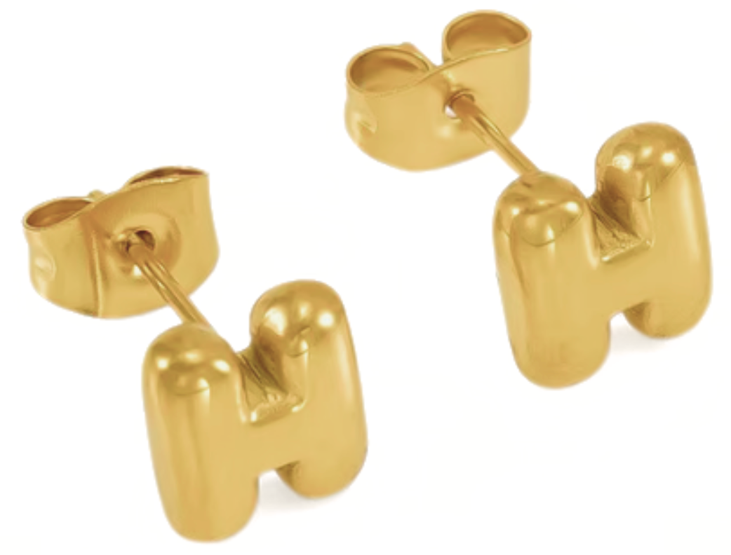 Bubble Letter Mini Initial Stud Earring Steel 18K Gold