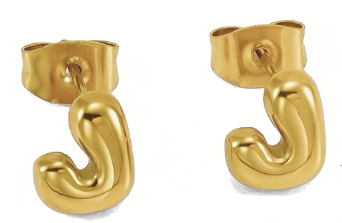 Bubble Letter Mini Initial Stud Earring Steel 18K Gold