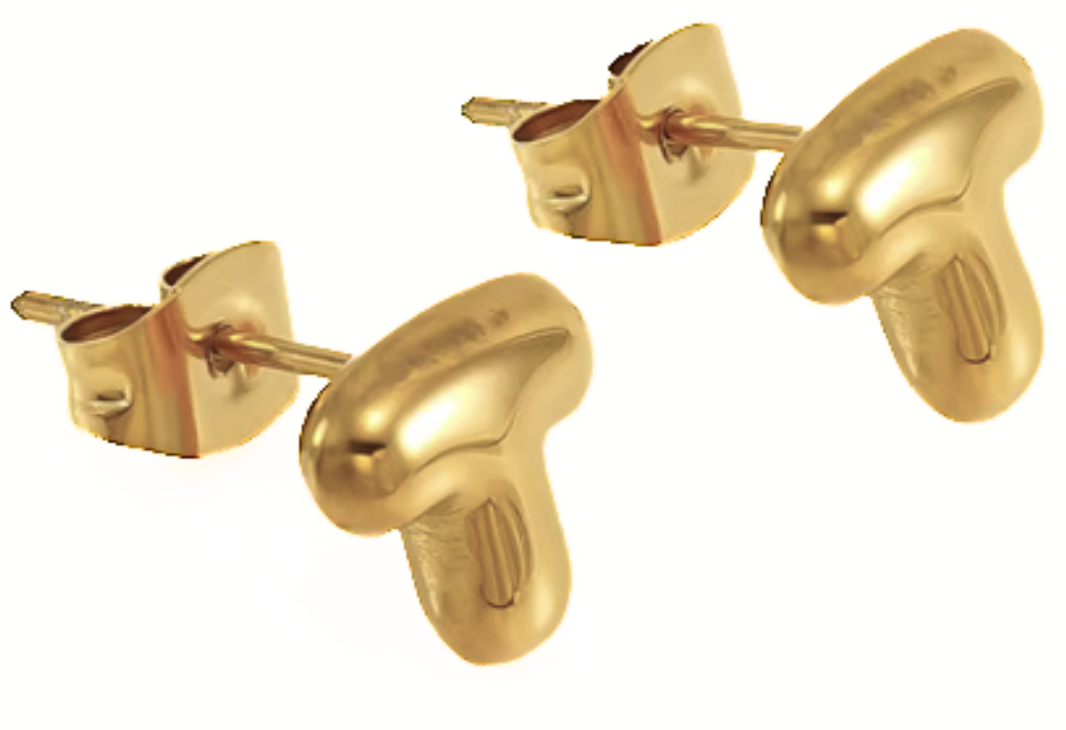 Bubble Letter Mini Initial Stud Earring Steel 18K Gold