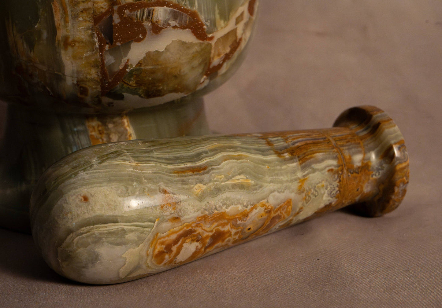 Large Heirloom Mortar & Pestle - Multi Green Onyx