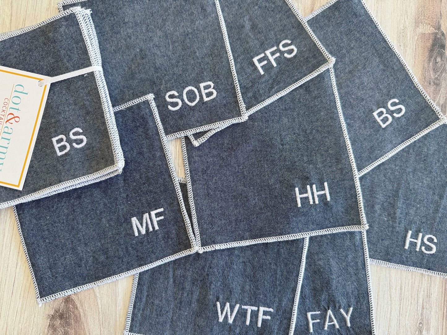 Sweary Cocktail Coasters, set of eight- Linen Chambray