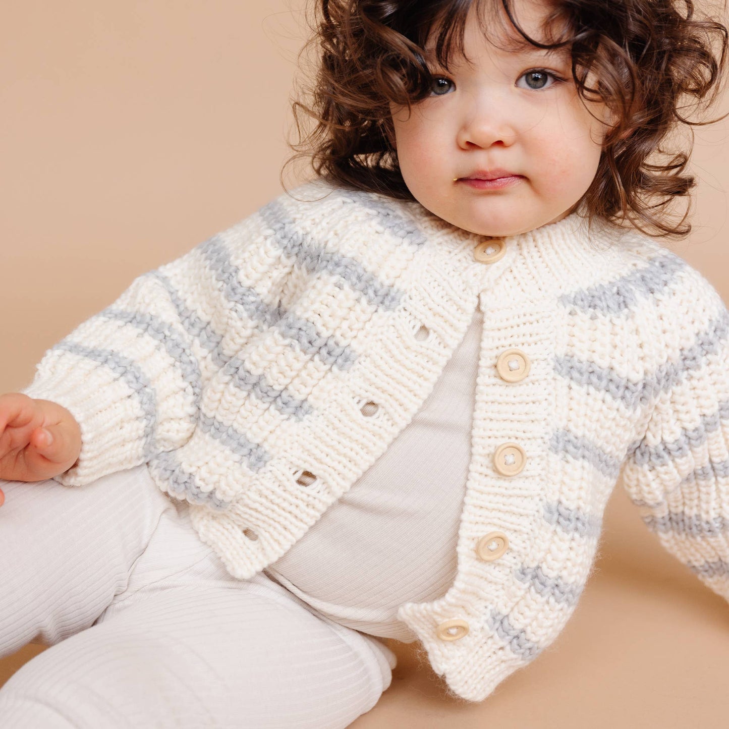 Rib Knit Stripe Cardigan Bowie Grey Baby Kid Sweater Basics