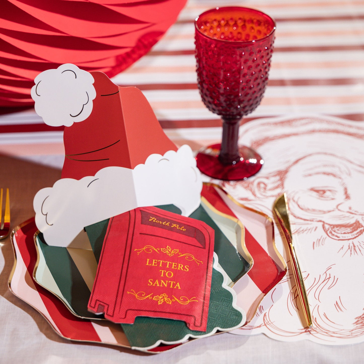 HOL24-DP1- Green Holiday Stripes Dessert Plates